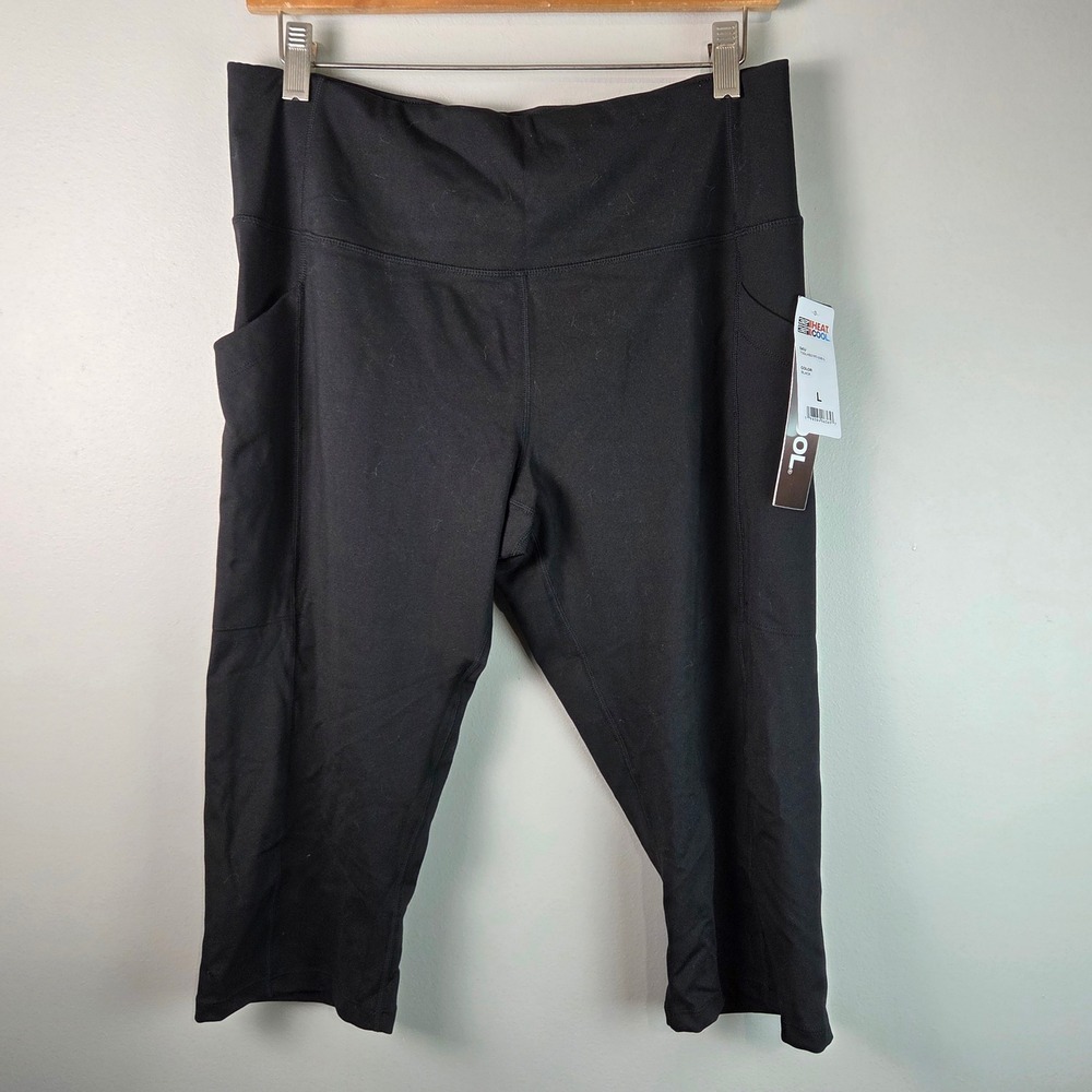 32 Degrees Cool Cropped Leggings Women L Black New Side Pockets Activewear